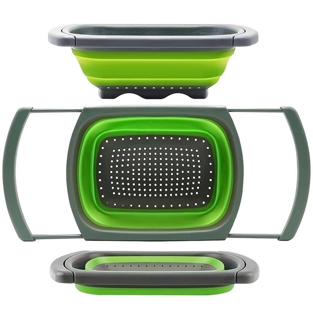 Wudkey Green Collapsible Silicone Colander with Extendable Handles ...