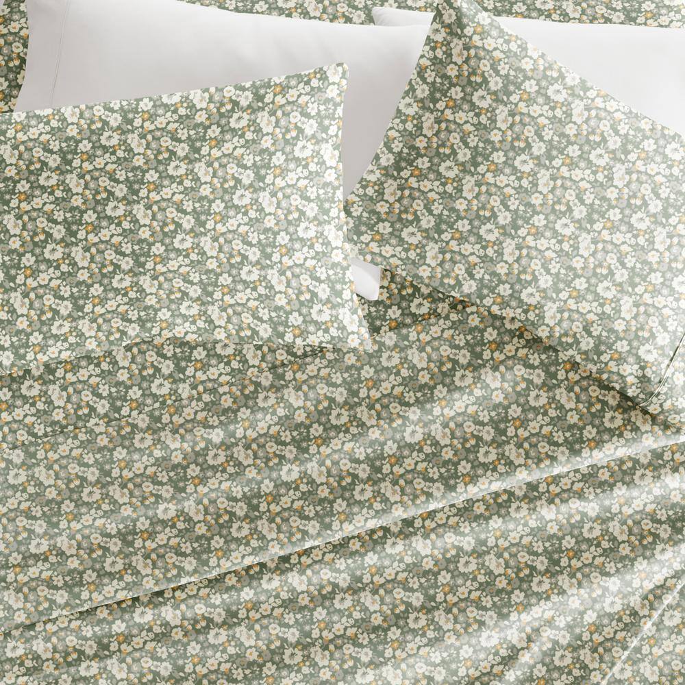 Green Floral Kids Unisex Queen Microfiber Sheet Set