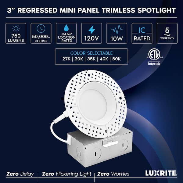 3 in. Canless Remodel LED Trimless Recessed Light 5 Color Temperatures Dimmable Regressed Wet & IC Rated (6-Pack)
