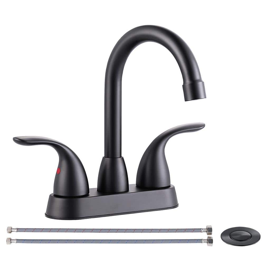 4 in. Centerset Double Handle High Arc Bathroom Faucet with Drain Kit Included and 360° Swivel Spout in Matte Black price history on PriceWatchPro