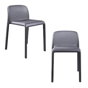 CozyBlock PUNCH Perforated Stackable Grey Dinner Chair for Both Interior and Exterior - Set of 2