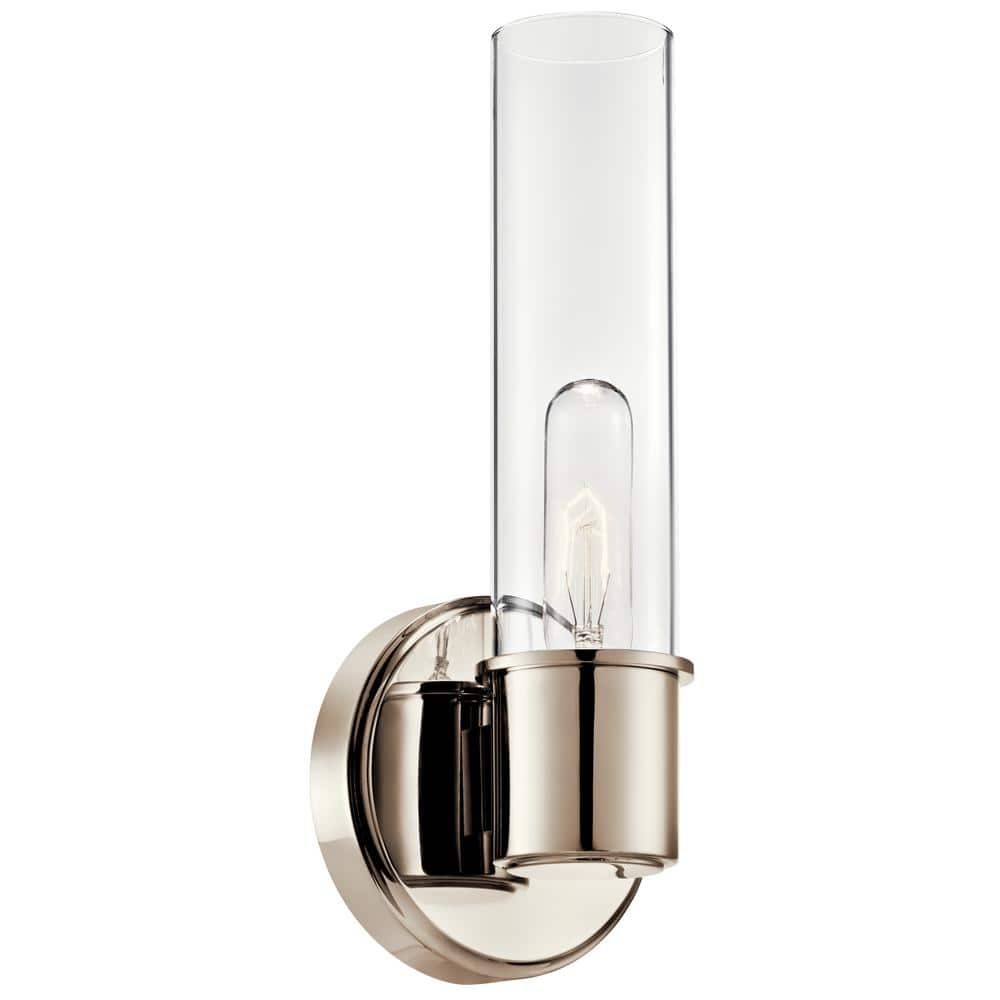 KICHLER Aviv 1-Light Polished Nickel Bathroom Indoor Wall Sconce Light ...