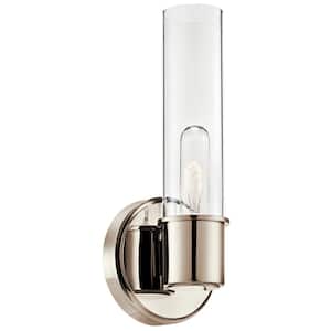 Aviv 1-Light Polished Nickel Bathroom Indoor Wall Sconce Light with Clear Glass Shade
