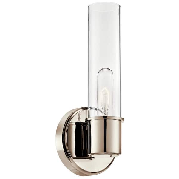 KICHLER Aviv 1-Light Polished Nickel Bathroom Indoor Wall Sconce Light with Clear Glass Shade