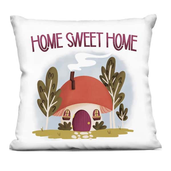 Stupell Industries Sweet Home Mushroom Cottage Red Abstract Polyester 18 in. X 18 in. Throw Pillow
