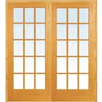 72 in. x 80 in. Both Active Unfinished Pine Glass 15-Lite Clear True Divided Prehung Interior French Door