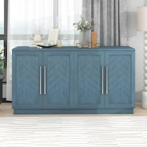 Antique Blue Wood 60 in. 4-Doors Sideboard Buffet Cabinet with Adjustable Shelves and Large Storage Space