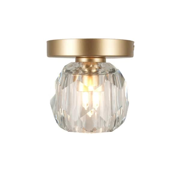 Cheateau 4.3 in. 1-Light Brushed Gold Flush Mount with Clear Glass Shade