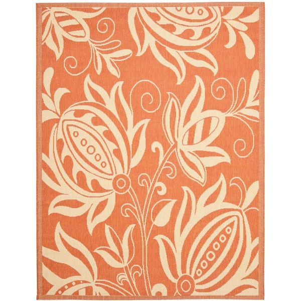 Courtyard Terracotta/Natural 8 ft. x 11 ft. Border Indoor/Outdoor Patio  Area Rug