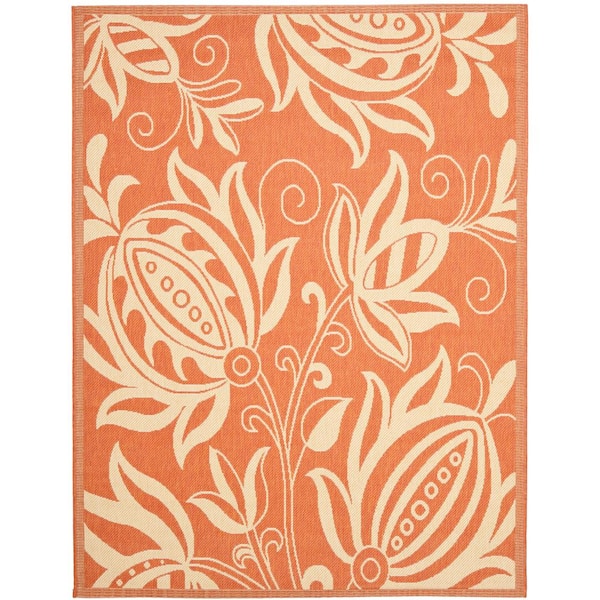 SAFAVIEH Courtyard Terracotta/Natural 9 ft. x 12 ft. Border Indoor/Outdoor Patio  Area Rug