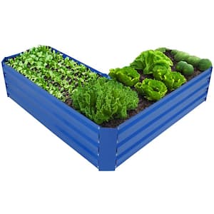 47.25 in. x 47.25 in. x 12 in. L-Shaped Galvanized Steel Raised Planter Bed Blue