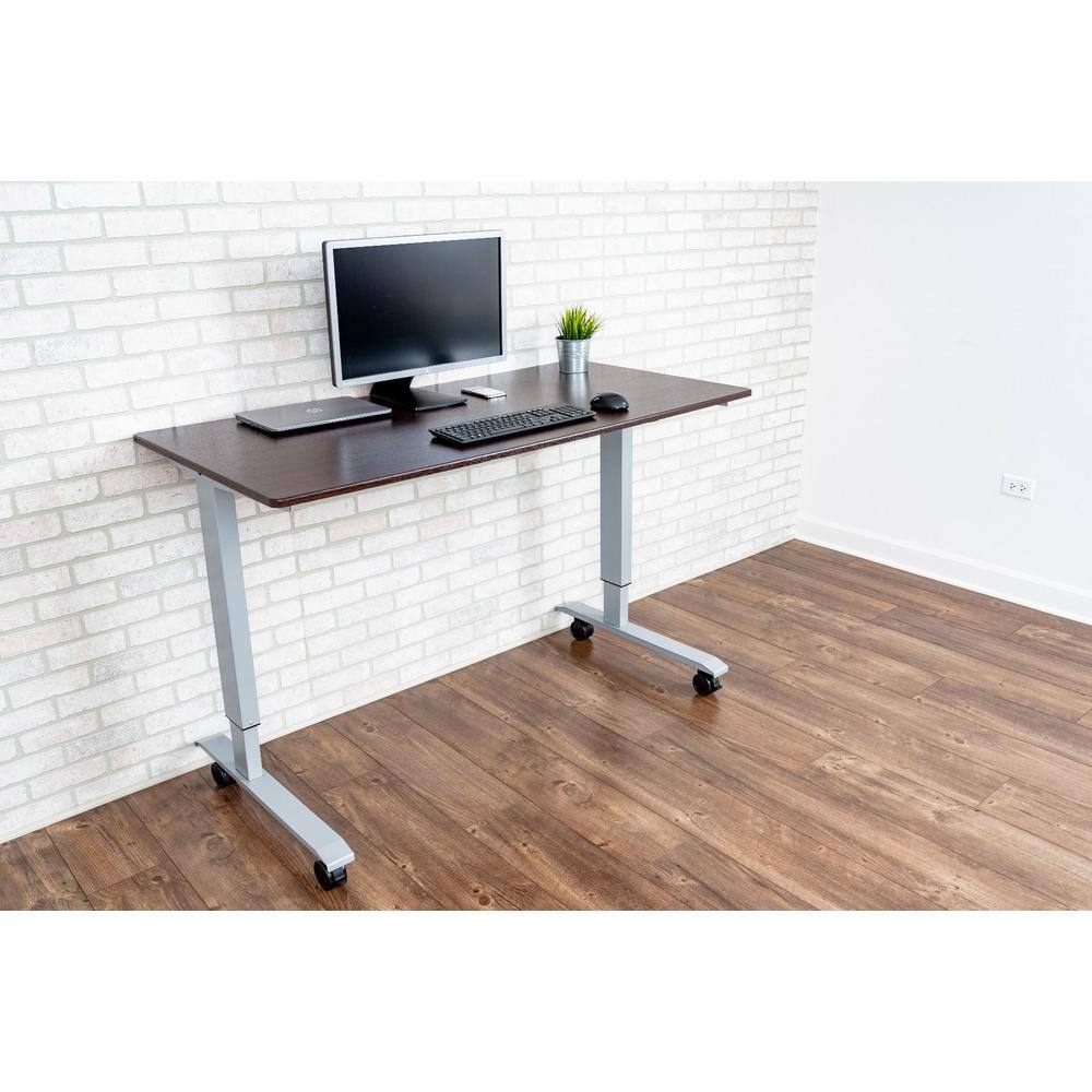 Adjustable Height 59'' Black and Silver Standing Desk with Lockable Casters