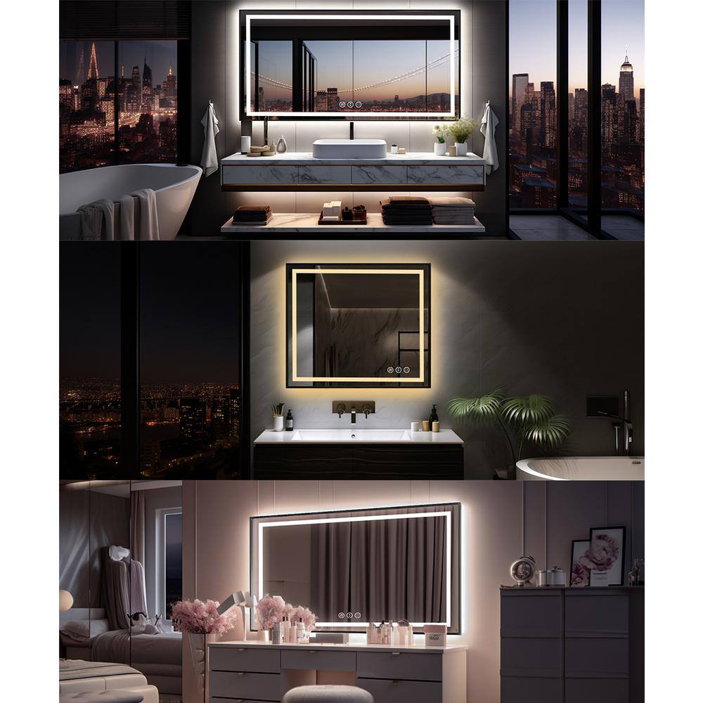 Oversized Matte Black Aluminum Frameless LED Vanity Mirror