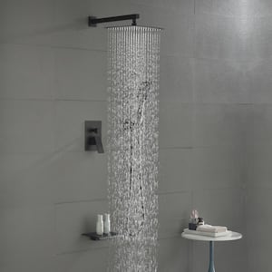3-Spray Patterns 10 in. Wall Mount Dual Shower Heads Shower System with Tub Spout in Matte Black