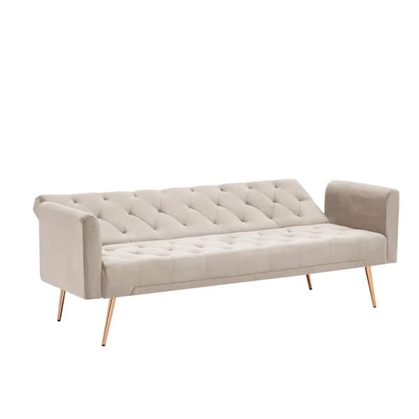 Z-joyee 65.35 in. Square Arm Straight Velvet Sofa Accent Sofa Loveseat Sofa with Stainless Feet in Gray
