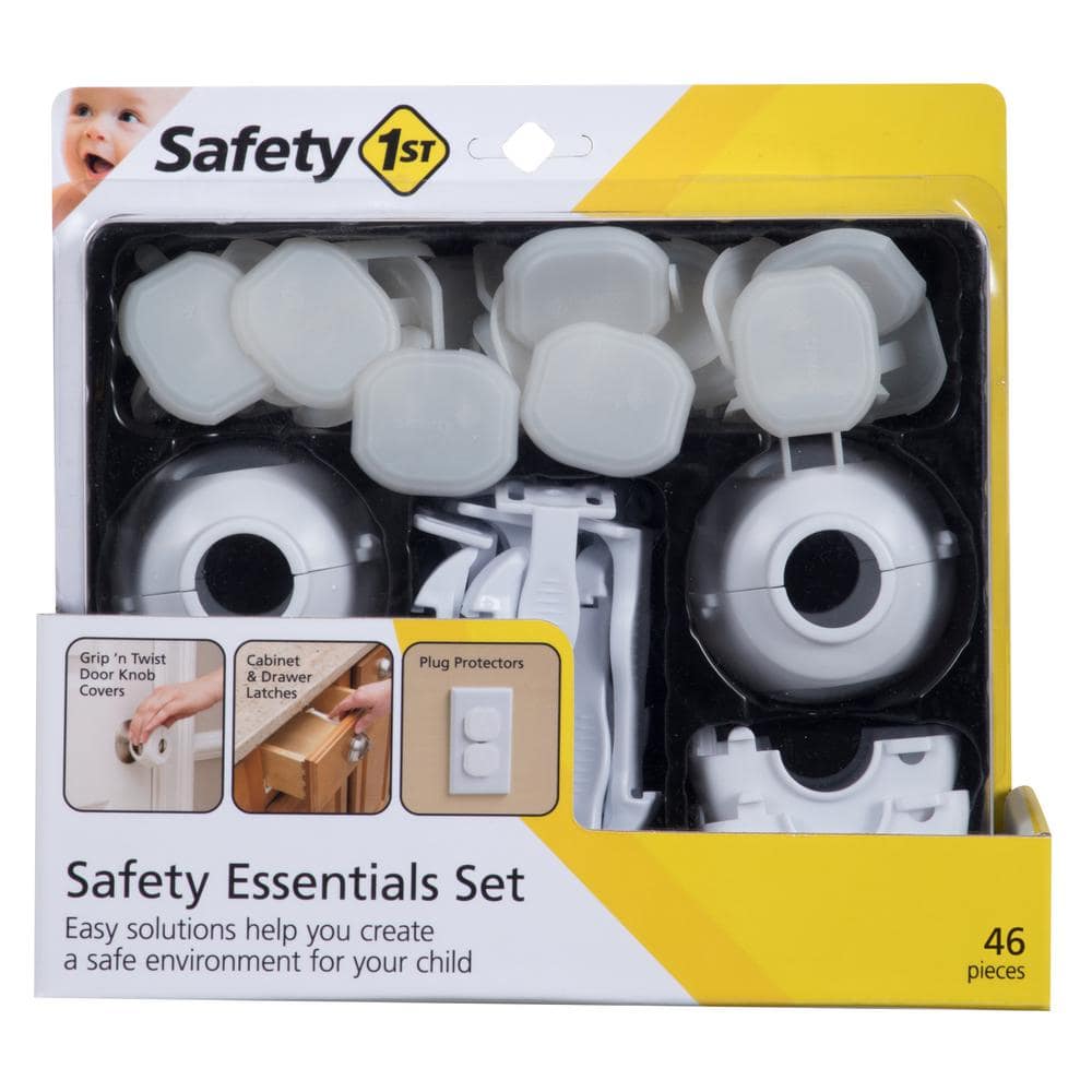 18 Corner Protectors 48 PCS Safety Baby Proofing Set Include 4 Drawer Locks,16 Outlet Covers,4 Cabinet Locks Baby Proofing 2 Gas Stove Switch Knob Box,2 Door Card,2 Security Door Plug 
