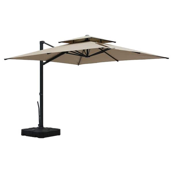 Mondawe 10 ft. x 10 ft. Square Outdoor Patio Cantilever Umbrella in Taupe with Stand
