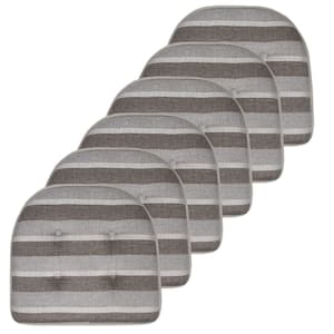 Bradford Stripe U-Shape Memory Foam 17 in.x16 in. Non-Slip Back, Chair Cushion (6-Pack) Silver/Brown