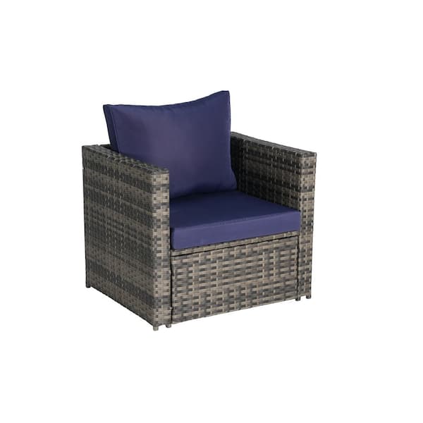 チェアー Gray 4-Piece Wicker Outdoor Patio Sectional Set, Rattan