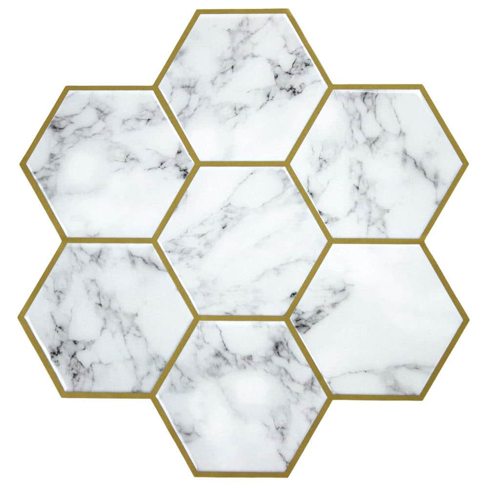 RoomMates GoldMarble Carrara Lg Hexagon 10.5in. x 10.5in. Vinyl Peel