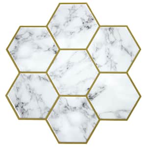 Gold-Marble Carrara Lg Hexagon 10.5in. x 10.5in. Vinyl Peel and Stick Tiles (Total sq. ft. covered 2.05 sq. ft./4-Pack)