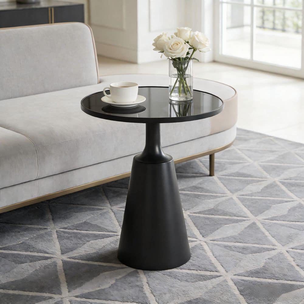 Ulani Modern 20 in. Black Round Tempered Glass Top Side Table End Table with Metal Base price history on PriceWatchPro