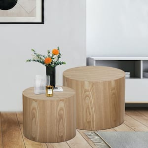18.9 in. Natural Round MDF Side Table/Coffee Table/End Table/Nesting Table with Nested Functions 2-Pieces