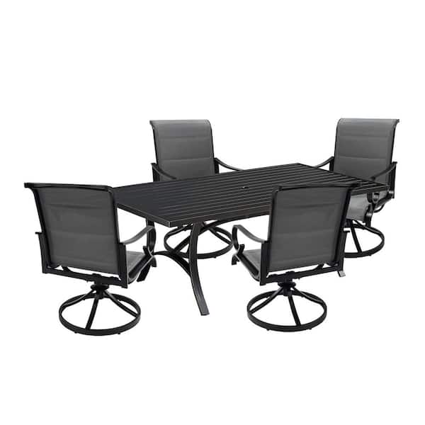 Clihome 5-Piece Metal Outdoor Patio Dining Set with Dining Swivel Chairs and 82 in. Dining Table