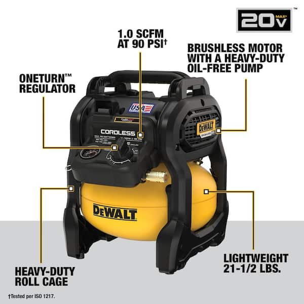 DEWALT - 2.5 Gal. 140 psi Portable 20V Cordless Air Compressor with FLEXVOLT 20V/60V MAX Lithium-Ion 6 Ah Battery