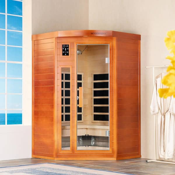 2-Person Indoor Canadian Hemlock FAR Infrared Sauna with 9-Carbon Fiber Heaters,Red Light Therapy,Chromotherapy Lighting