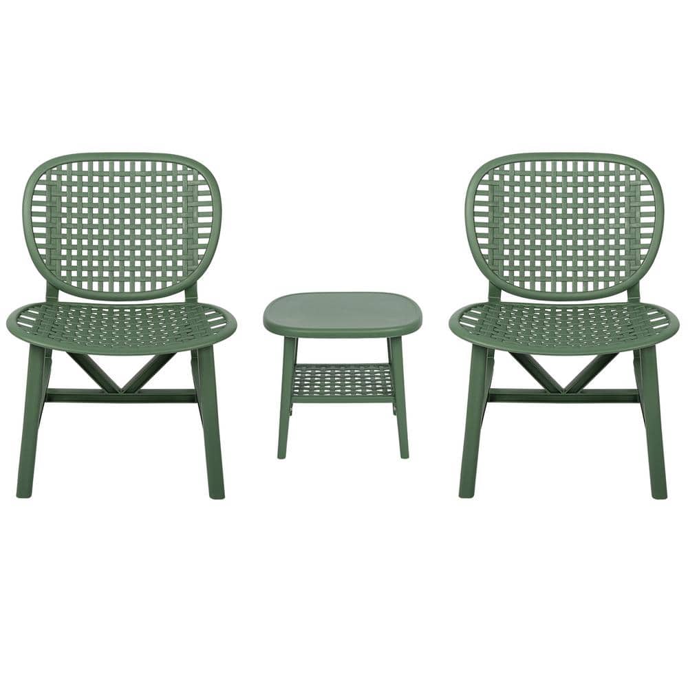 Green 3-Piece Plastic Patio Conversation Set with Table and Chairs