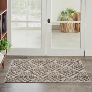 Aloha Charcoal doormat 3 ft. x 4 ft. Tropical Palm Leaf Botanical Contemporary Indoor/Outdoor Bathroom Area Rug