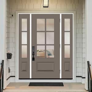 Legacy 60 in. x 80 in. 3/4-6-Lite Clear Glass LHOS Primed Kindling Finish Fiberglass Prehung Front Door w/Dbl 10 in. SL