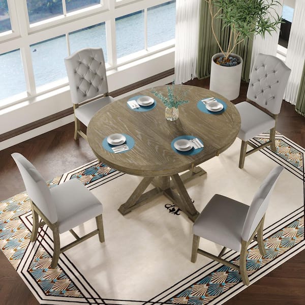 Harper & Bright Designs Retro Style 5-piece Natural Wooden Dining Table ...