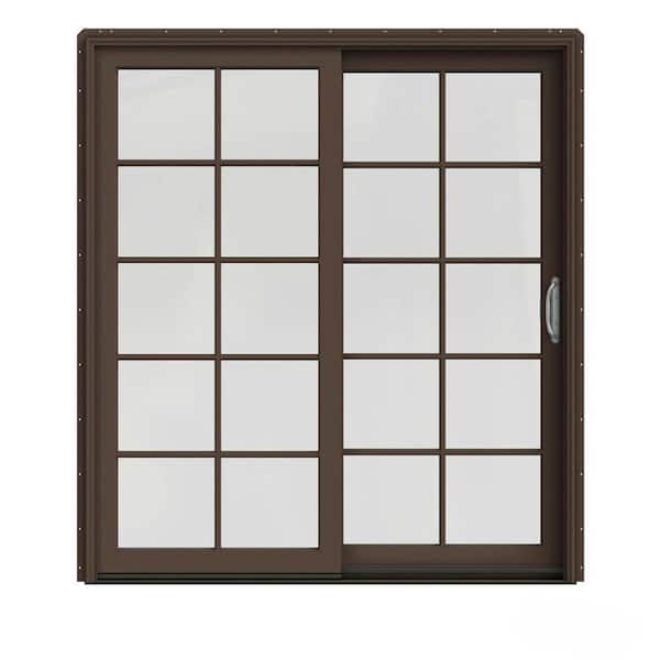JELD-WEN 72 in. x 80 in. W-2500 Contemporary Brown Clad Wood Right-Hand 10 Lite Sliding Patio Door w/Stained Interior