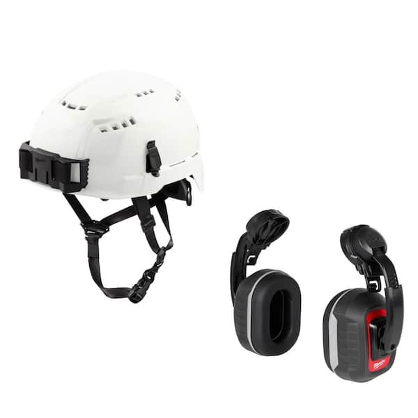 Milwaukee BOLT White Type 2 Class C Vented Safety Helmet W/ BOLT Earmuffs with Noise Reduction Rating of 26 dB