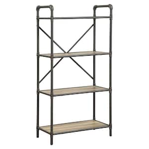 49.25 in. Brown/Gray Metal 4-shelf Standard Bookcase with Open Back