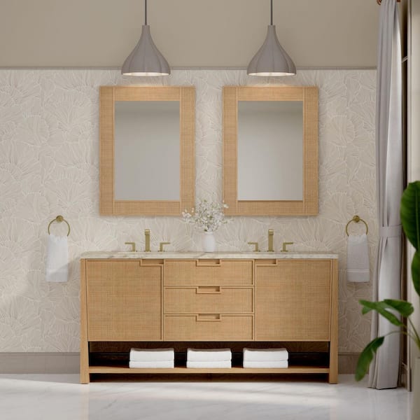 Solene 72.0 in. Double Bath Vanity in Seaside Oak with Tajnar Engineered Composite Top