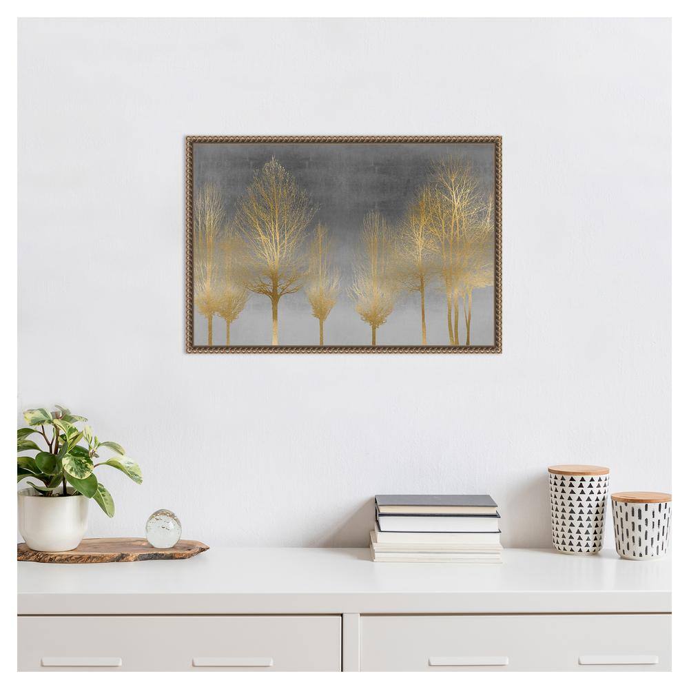 Gold Forest on Gray Abstract Canvas Wall Art with Bronze Frame