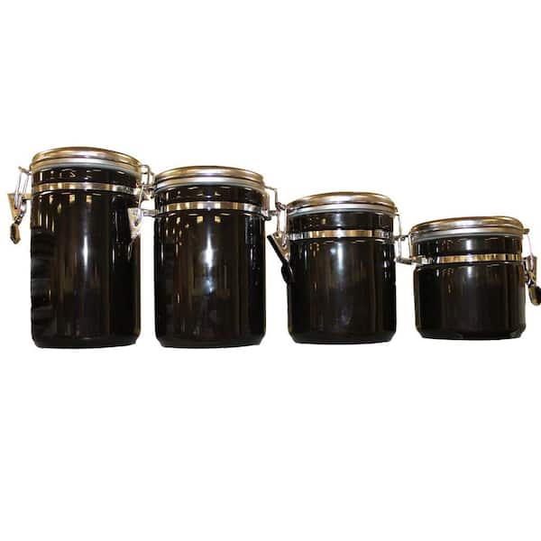 Anchor Hocking 4-Piece Ceramic Canister Set in Black