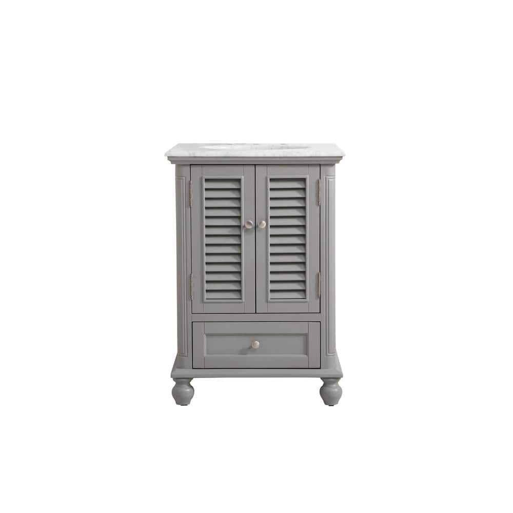 Timeless Home 24 in. W Single Bath Vanity in Grey with Marble Vanity Top in Carrara with White Basin