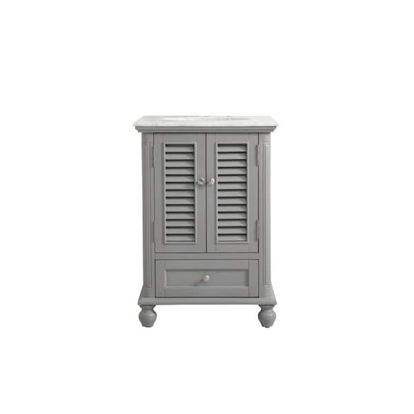 Unbranded Timeless Home 24 in. W Single Bath Vanity in Grey with Marble Vanity Top in Carrara with White Basin