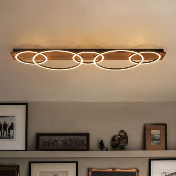 48.4 in. 5-Light Farmhouse Wood Integrated LED Flush Mount Ceiling Light