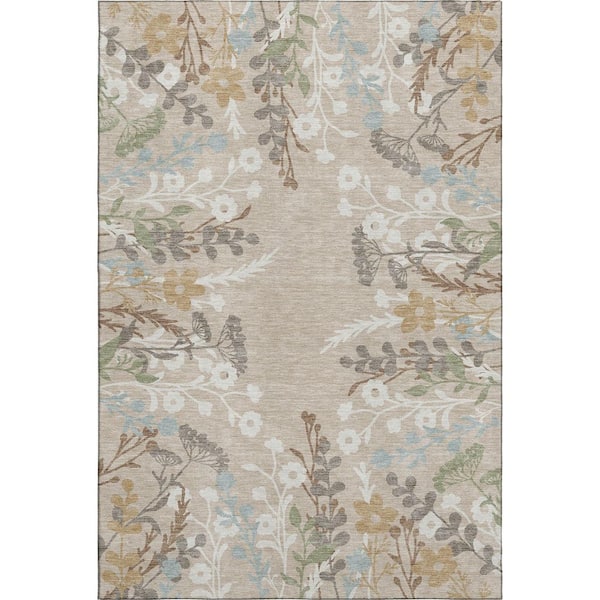 Mayfield Premium Machine Washable Abstract AMF2334 Beige 8 ft. x 10 ft. Area Rug
