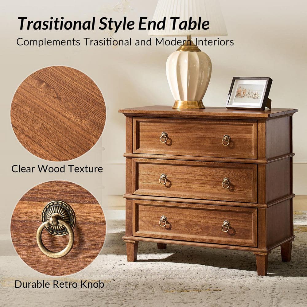 Olinto Cherry 3-Drawer 28 in. W Nightstand - thumbnail 6