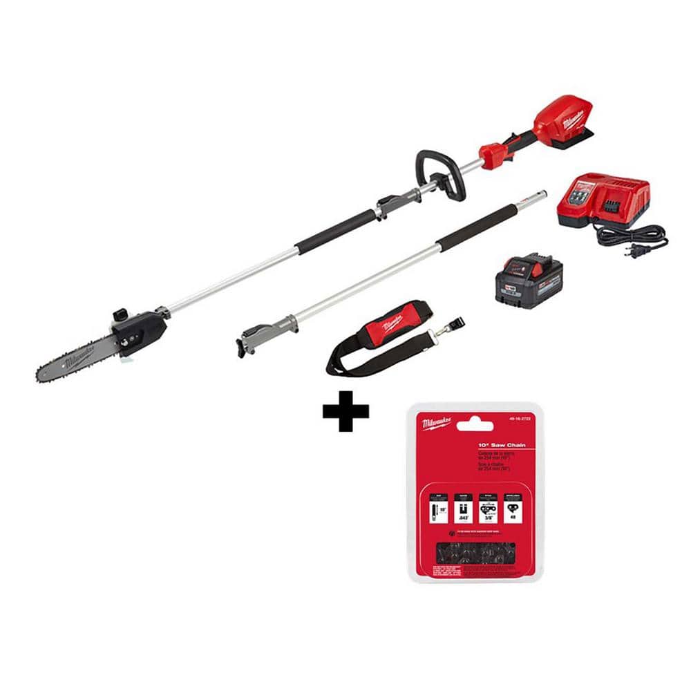 Milwaukee M18 FUEL 10 in. 18-Volt Lithium-Ion Brushless Cordless Pole Saw Kit with 8.0 Ah Battery and 10 in. Saw Chain -  2825-21PS-49P