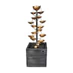 31 in. Outdoor Garden Metal Floor Tiered Water Fountain with LED Lights and Pump