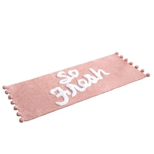 So Fresh 24 in. x 60 in. Blush Typography Polyester Rectangle Bath Rug Runner