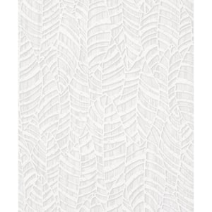 Metallic White/Grey Botanical Leaves Design Vinyl on Non-Woven Non-Pasted Wallpaper Roll