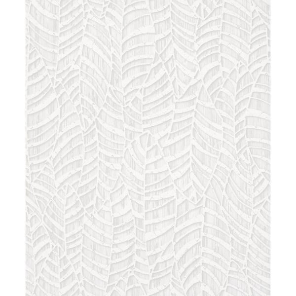 Unbranded Metallic White/Grey Botanical Leaves Design Vinyl on Non-Woven Non-Pasted Wallpaper Roll